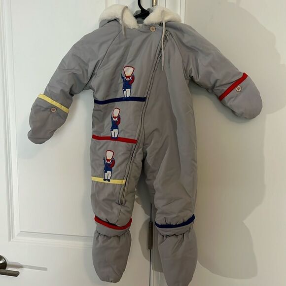 Mighty Mac Vintage Sewn Toy Soldiers Boys Gray Complete Snowsuit 12 Month Infant - Picture 1 of 11